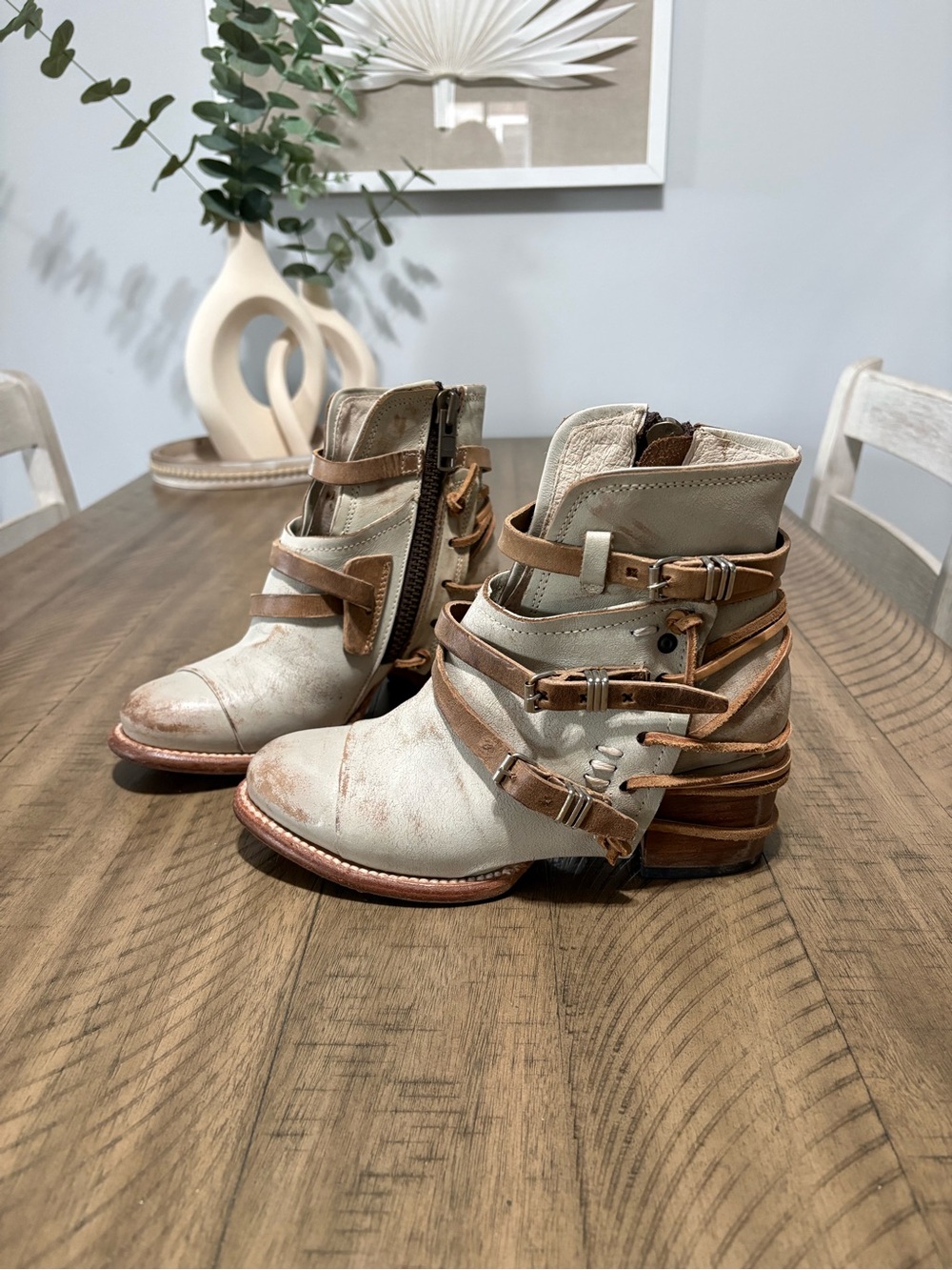 Freebird by Steven - Crue - Distressed White Leather Ankle Boots